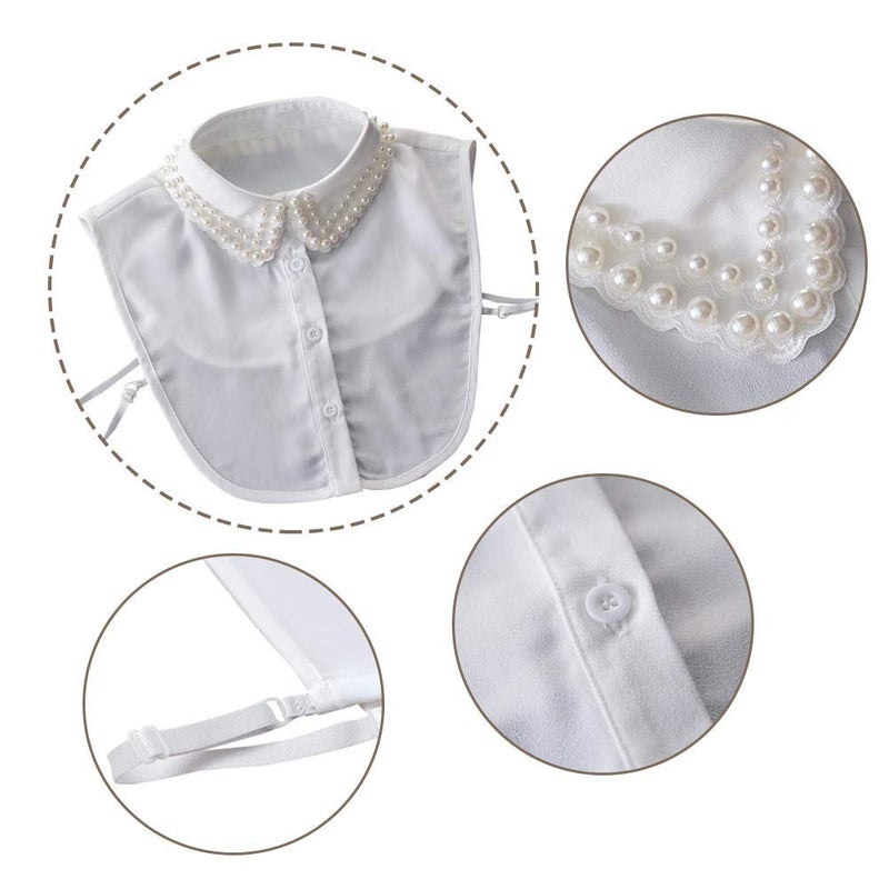 Joyci Diamond Pearl False Collar Peterpan Fake Collar Half Shirt Dickey (B White) - Image 2